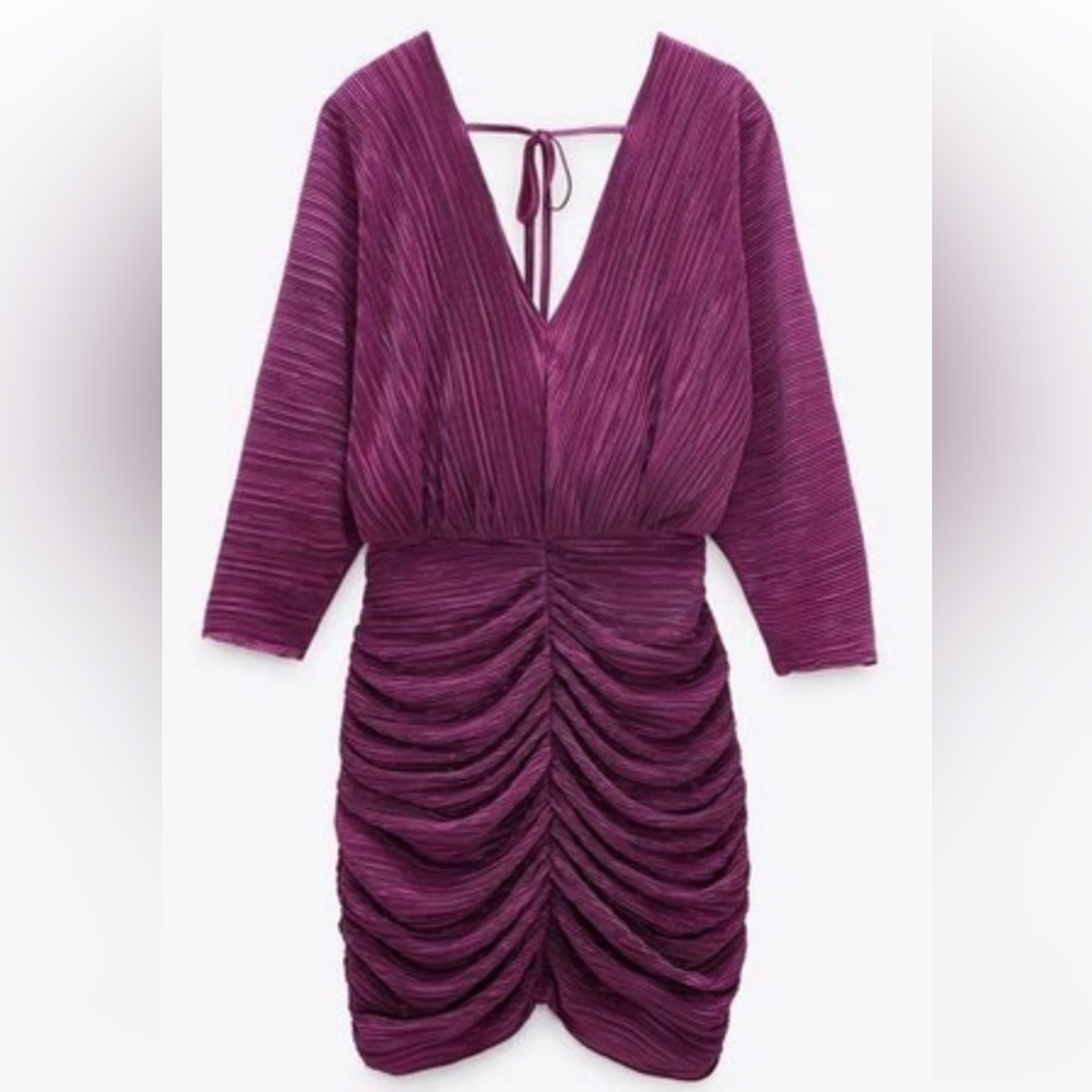 Zara Fuchsia Long Sleeve Ruched Dress